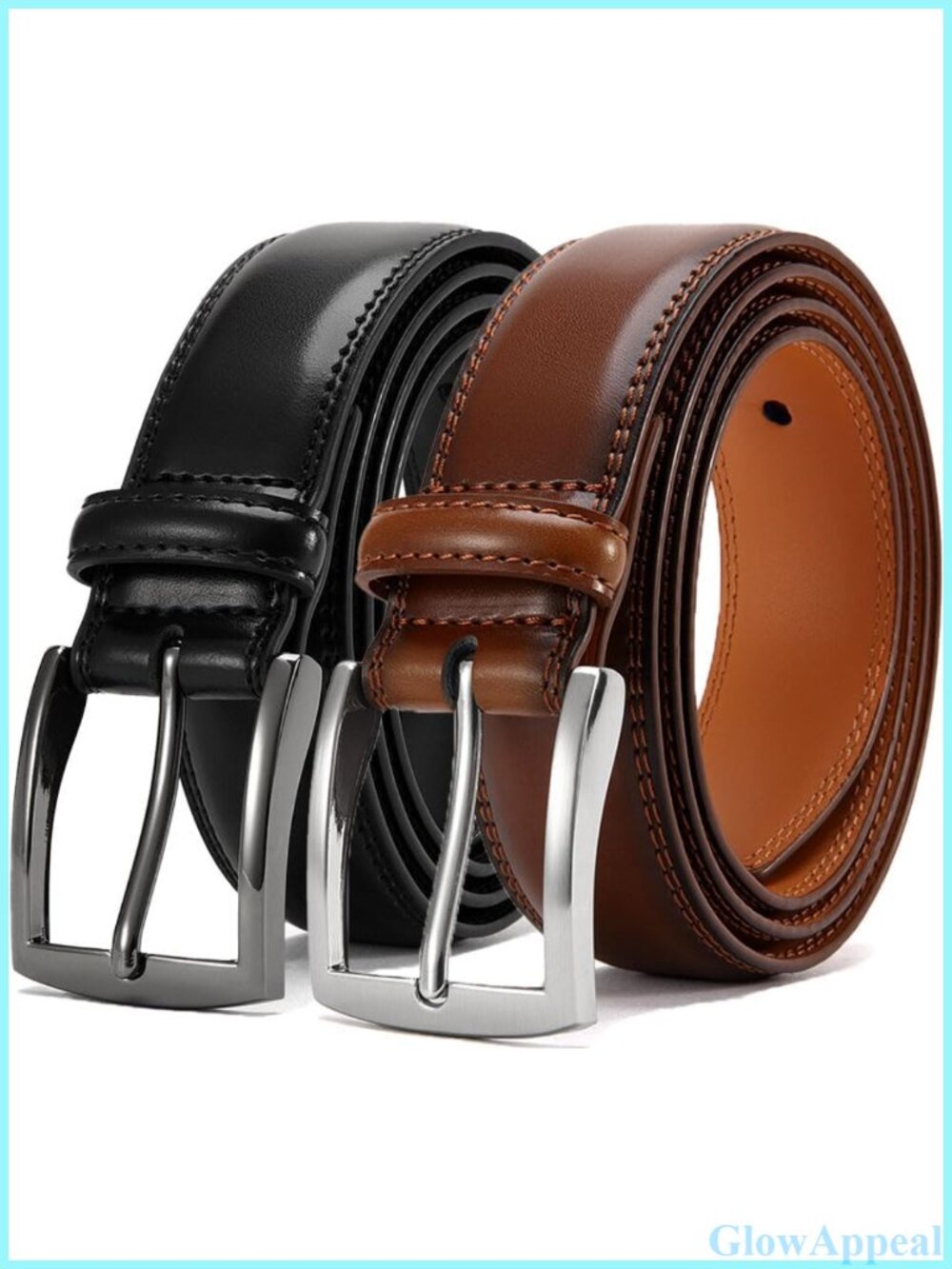 Genuine Leather Dress Belt 2 Pack 1.32" Wide Adjustable Prong Buckle